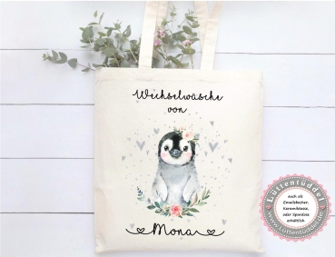 süße Tasche Pinguin Wechselwäsche Wechselkleidung (personalisiert) für Kindergarten  Wunschname KITA Kindergarten Einschulung Lüttentüddel®